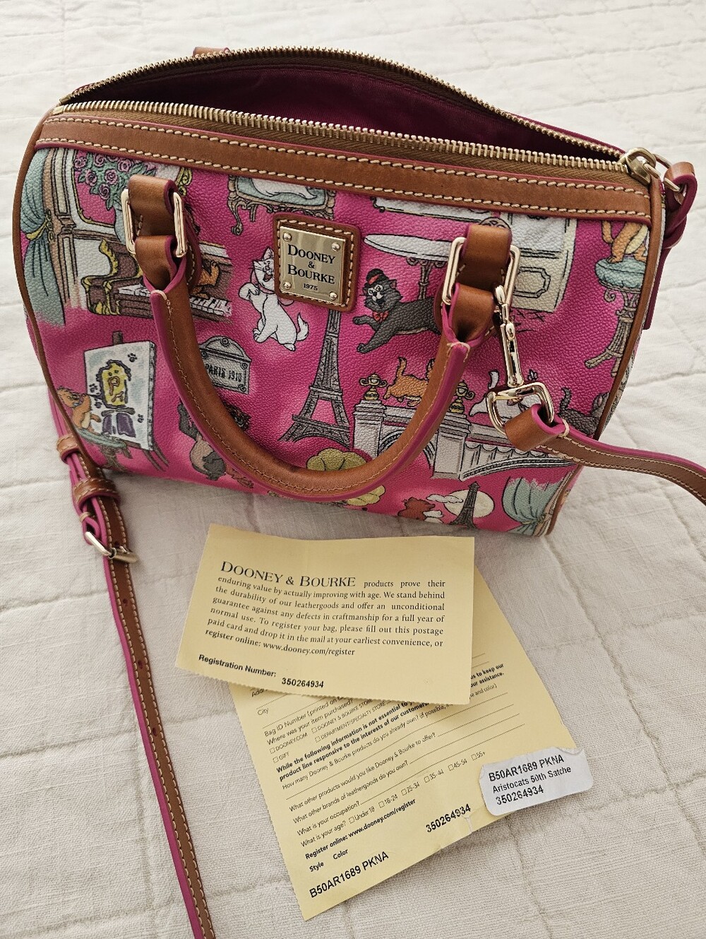 Dooney & Bourke Disney Aristocats 50th Satchel Crossbody Purse Pink